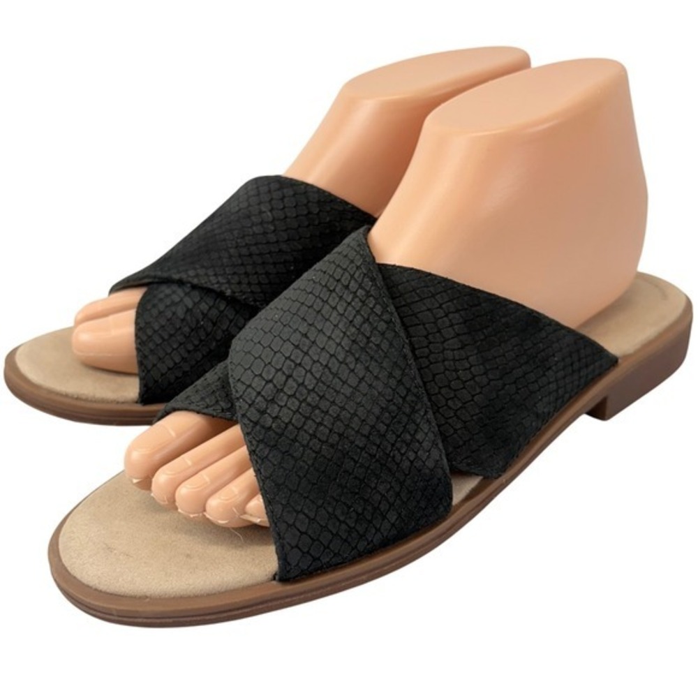 Clarks Declan Ivy Womens 8 Suede Snake Embossed Black Flat Slide Sandals